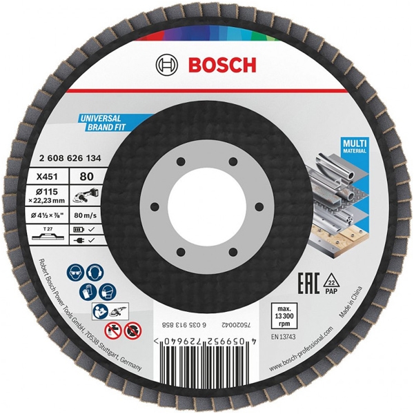 imagine Bosch - X451 - Disc lamelar, profil drept,  115x22.2 mm, granulatie 80