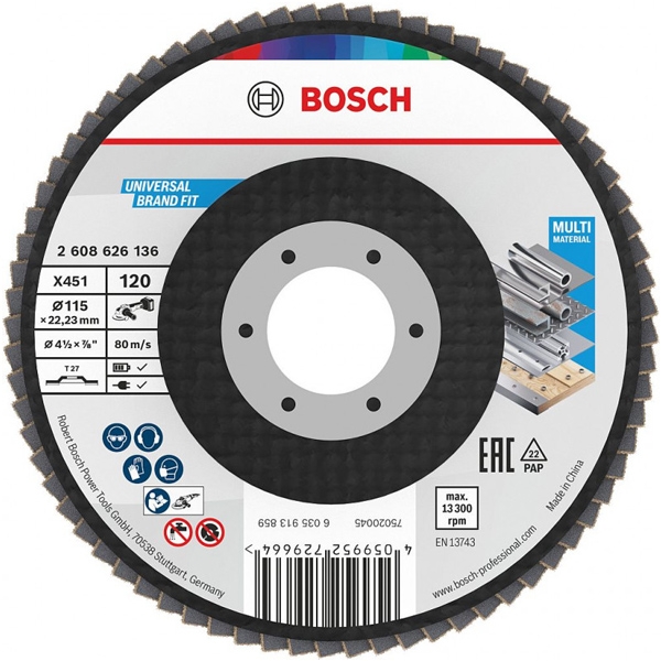 imagine Bosch - X451 - Disc lamelar, profil drept,  115x22.2 mm, granulatie 120