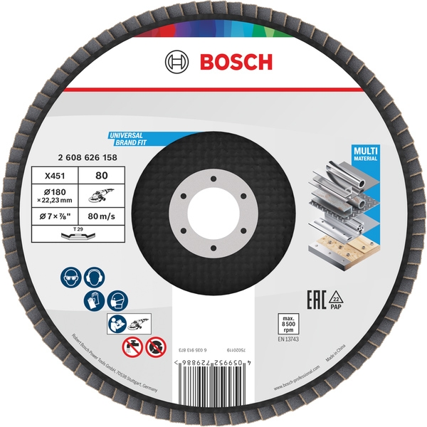 imagine Bosch - X451 - Disc lamelar, profil convex,  180x22.2 mm, granulatie 80