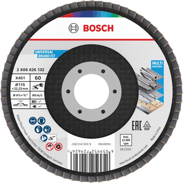 imagine Bosch - X451 - Set discuri lamelare, profil drept,  115x22.2 mm, granulatie 60, 15 bucati