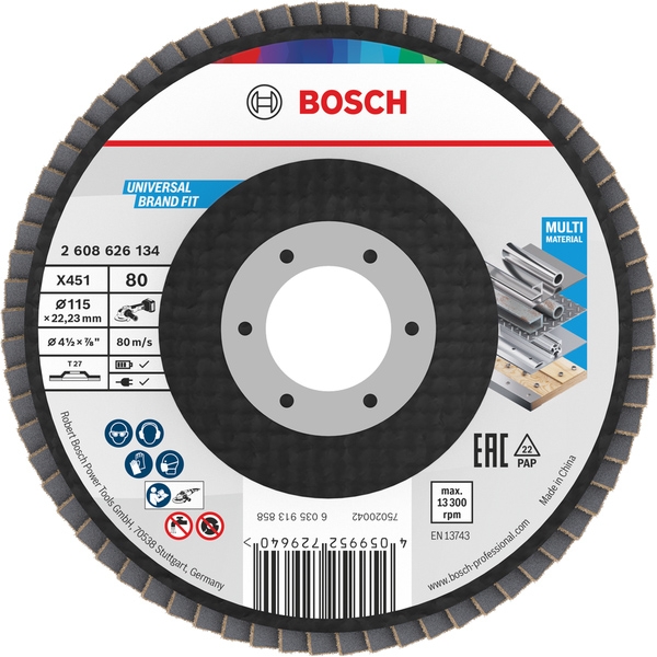 imagine Bosch - X451 - Set discuri lamelare, profil drept,  115x22.2 mm, granulatie 80, 15 bucati