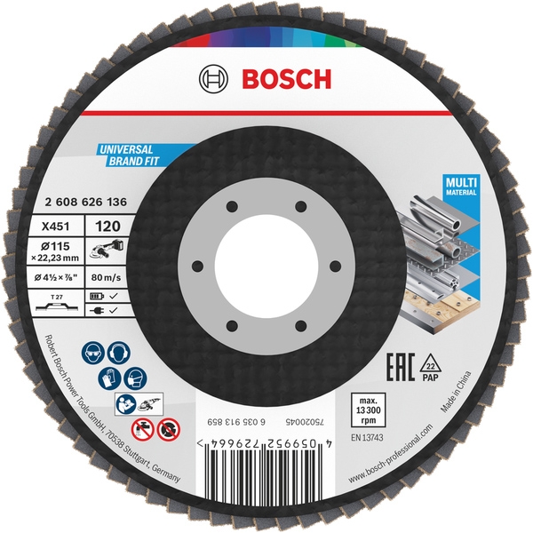 imagine Bosch - X451 - Set discuri lamelare, profil drept,  115x22.2 mm, granulatie 120, 15 bucati