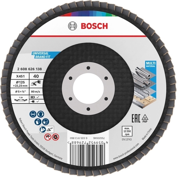 imagine Bosch - X451 - Set discuri lamelare, profil convex,  125x22.2 mm, granulatie 40, 15 bucati
