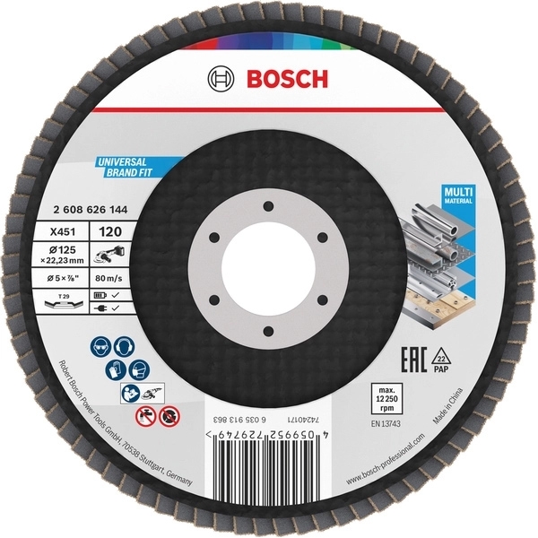 imagine Bosch - X451 - Set discuri lamelare, profil convex,  125x22.2 mm, granulatie 120, 15 bucati