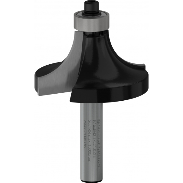 imagine Bosch - PRO - Freza de rotunjit,  15x22x66 mm, tija 8 mm, furnir, lemn de esenta moale, lemn de esenta tare, placa aglomerata