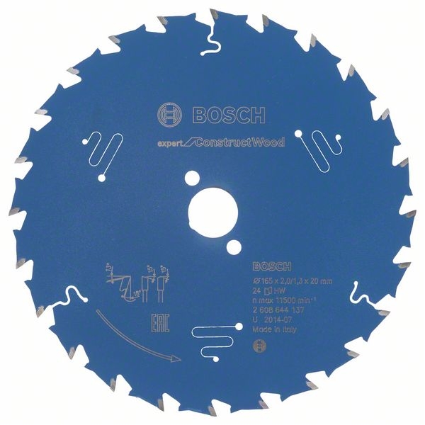 imagine Bosch - Expert for Construct Wood - Panza fierastrau circular, lemn cu cuie, 165x20x2 mm, 24 dinti