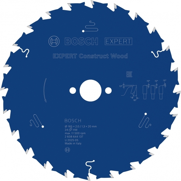 imagine Bosch - EXPERT Construct Wood - Panza fierastrau circular, lemn cu cuie, 165x20x2 mm, 24 dinti