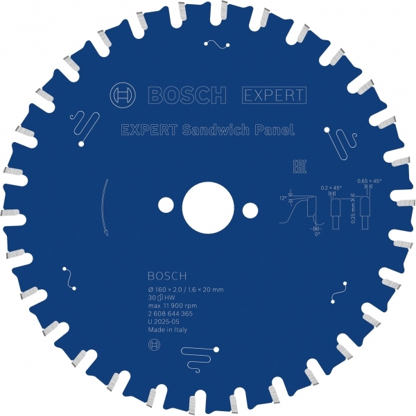 imagine Bosch - EXPERT Sandwich Panel - Panza fierastrau circular, panouri sandwich, 160x20x2 mm, 30 dinti