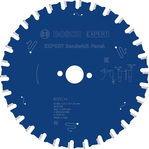imagine Bosch - EXPERT Sandwich Panel - Panza fierastrau circular, panouri sandwich, 165x20x2 mm, 30 dinti