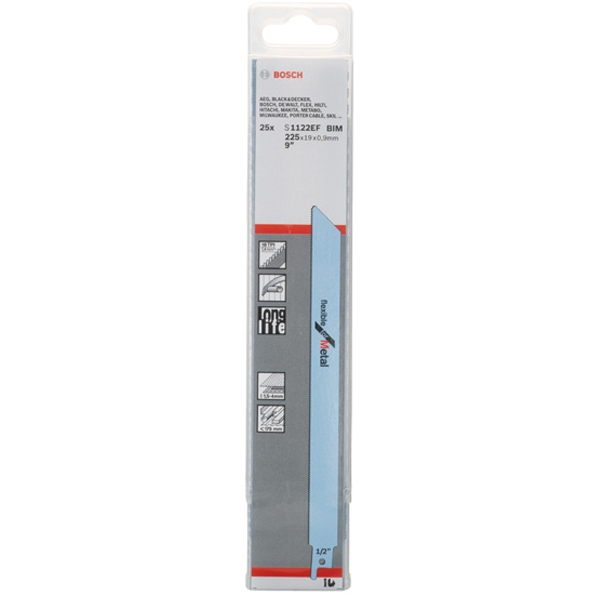 imagine Bosch - S 1122 EF - Set panze fierastrau sabie, bimetal, 225 mm, 18 dinti/inch, dantura standard, 25 bucati