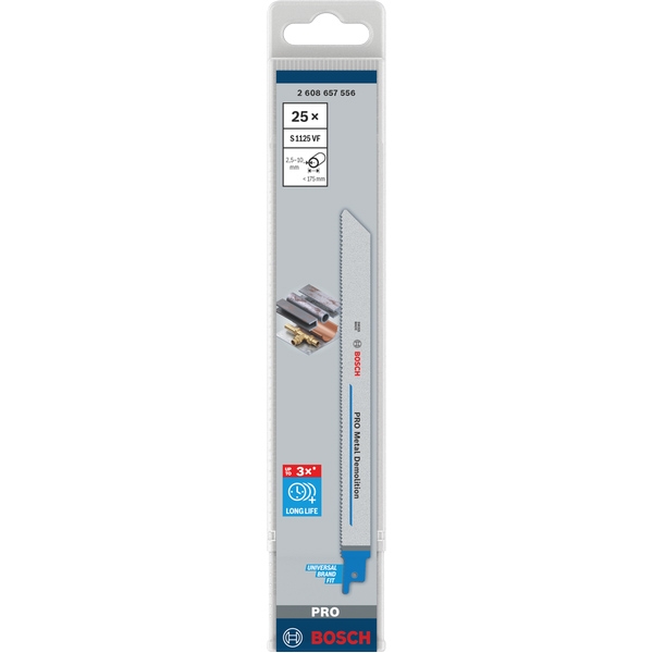 imagine Bosch - PRO Metal Demolition S1125VF Blade - Set panze fierastrau sabie, bimetal, 225 mm, 10-14 dinti/inch, dantura progresiva, 25 bucati