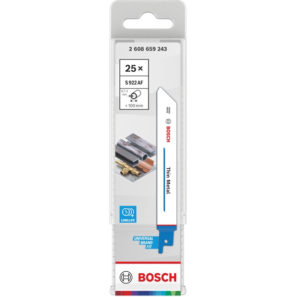 Bosch - Thin Metal S 922 AF - Set panze fierastrau sabie, bimetal, 150 mm, 24 dinti/inch, dantura standard, 25 bucati Bosch - Thin Metal S 922 AF - Set panze fierastrau sabie, bimetal, 150 mm, 24 dinti/inch, dantura standard, 25 bucati