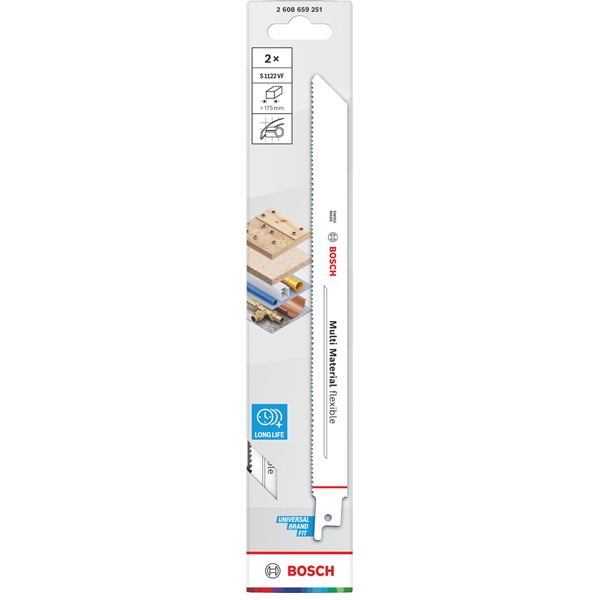 Bosch - Multi Material S 1122 VF - Set panze fierastrau sabie, bimetal, 255 mm, 10-14 dinti/inch, dantura progresiva, 2 bucati Bosch - Multi Material S 1122 VF - Set panze fierastrau sabie, bimetal, 255 mm, 10-14 dinti/inch, dantura progresiva, 2 bucati