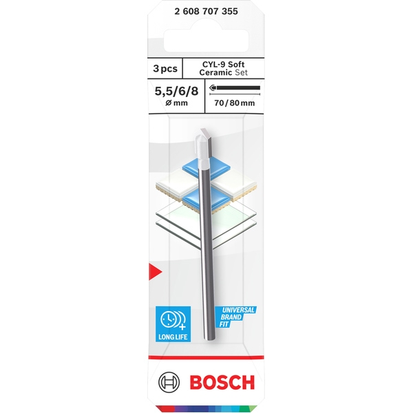 imagine Bosch - CYL-9 Soft Ceramic - Set burghie ceramica , 5.5-8  mm, tija cilindrica, 3 bucati