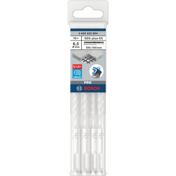 imagine Bosch - PRO SDS plus-5X - Set burghie SDS-Plus, 6.5  mm, 10 bucati, beton armat