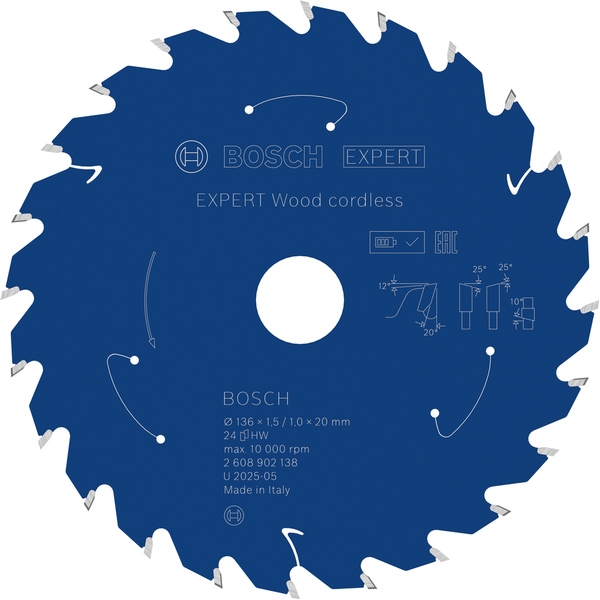 imagine Bosch - EXPERT Wood cordless - Panza fierastrau circular, lemn, 136x20x1.5 mm, 24 dinti