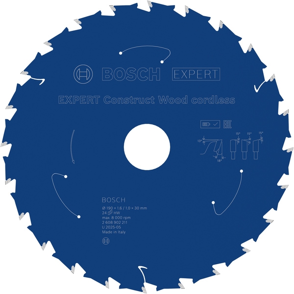 imagine Bosch - EXPERT Construct Wood cordless - Panza fierastrau circular, lemn cu cuie, 190x30x1.6 mm, 24 dinti