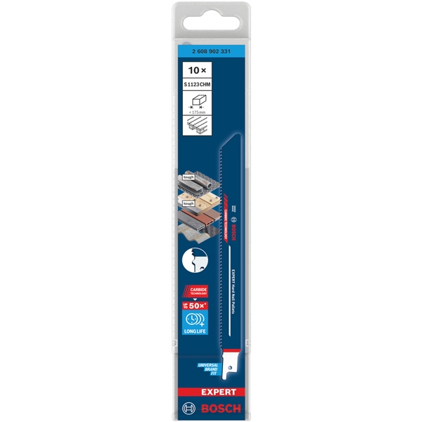 imagine Bosch - EXPERT Hard Nail Pallets S1123CHM - Set panze fierastrau sabie, CT, 225 mm, 8 dinti/inch, dantura standard, 10 bucati