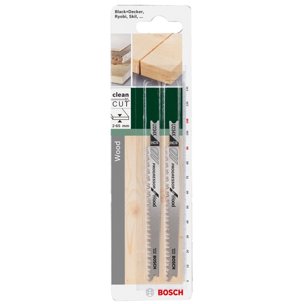 Bosch - U 234 X - Set panze fierastrau pendular, tija universala (U), 108 mm, lemn, taiere dreapta, fina, 2 bucati