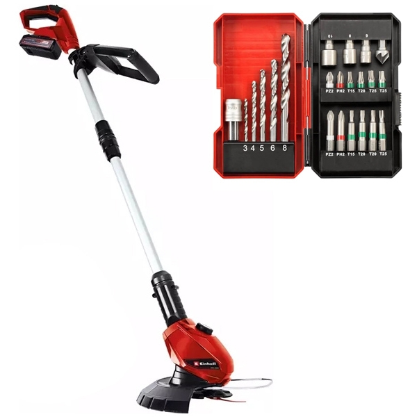 imagine Einhell - GE-CT 18 Li PXC + KWB - 49108806 - Trimmer gazon cu 1 acumulator, Li-Ion, 18 V, 2.5 Ah, 240 mm, cutite de plastic + Set accesorii insurubare