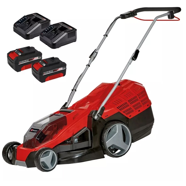 Einhell - GE-CM 36/43 Li M PXC - Masina de tuns iarba cu 2 acumulatori, Li-Ion, 18 V, 4 Ah, 43 cm, 63 l