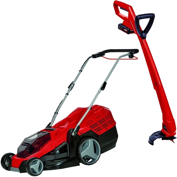 imagine Einhell - GE-CM 36/43 Li M + GC-CT 18/24 Li P PXC - Masina de tuns iarba fara acumulatori si incarcator, Li-Ion, 18 V, - Ah, 43 cm, 63 l + Trimmer gaz