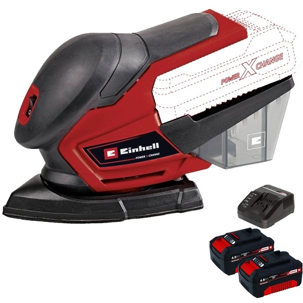 imagine Einhell - TE-OS 18/150 Li PXC + Twinpack + 4514095 - Slefuitor delta + Set 2 acumulatori si incarcator, Li-Ion, 18 V, 4 Ah