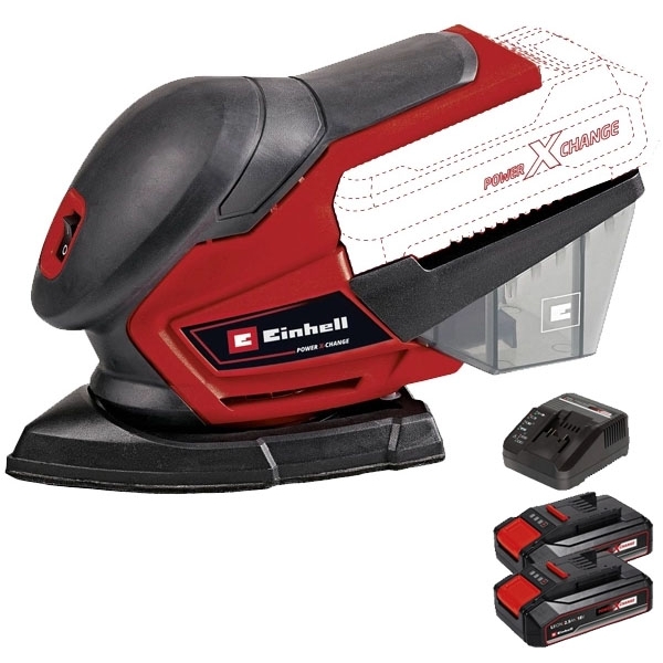 imagine Einhell - TE-OS 18/150 Li PXC + Twinpack CB + 4514095 - Slefuitor delta + Set 2 acumulatori si incarcator, Li-Ion, 18 V, 2.5 Ah