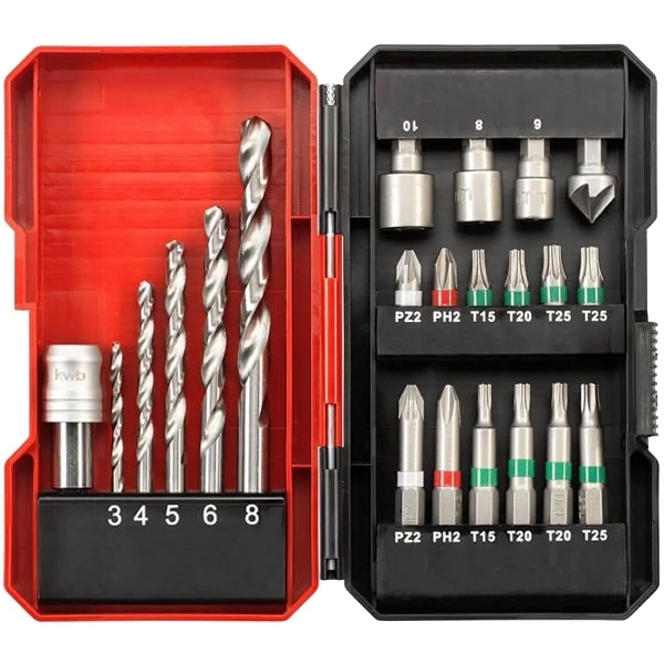 imagine Kwb - 49108806 - Set accesorii insurubare si burghie metal, 22 bucati