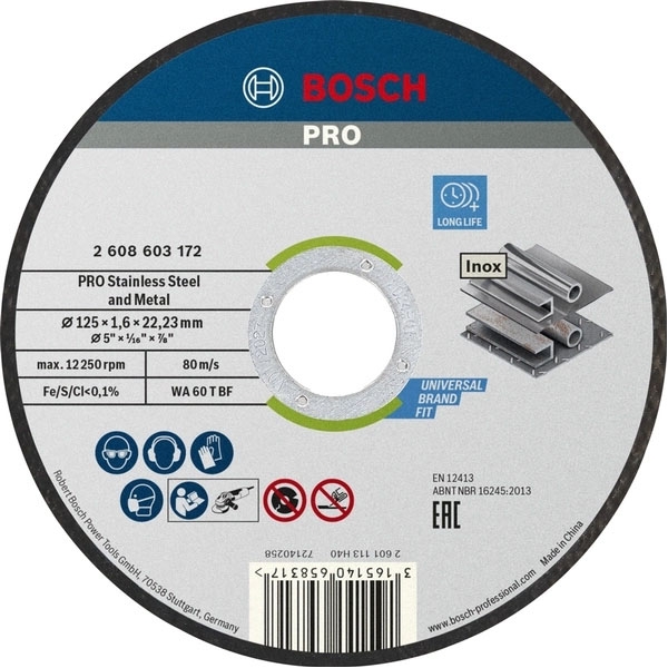 imagine Bosch - PRO Stainless Steel and Metal - Set 50 discuri taiere inox si metal, 125x22.2x1.6 mm