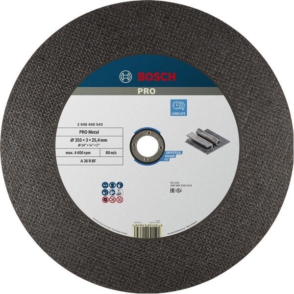 imagine Bosch - PRO Metal - Set discuri abrazive pentru debitator de metal, 355x25.4x2.8 mm, 5 bucati