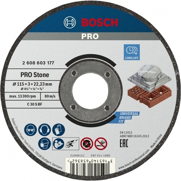 imagine Bosch - PRO Stone - Set discuri taiere piatra,115x22.2x3 mm, 5 bucati