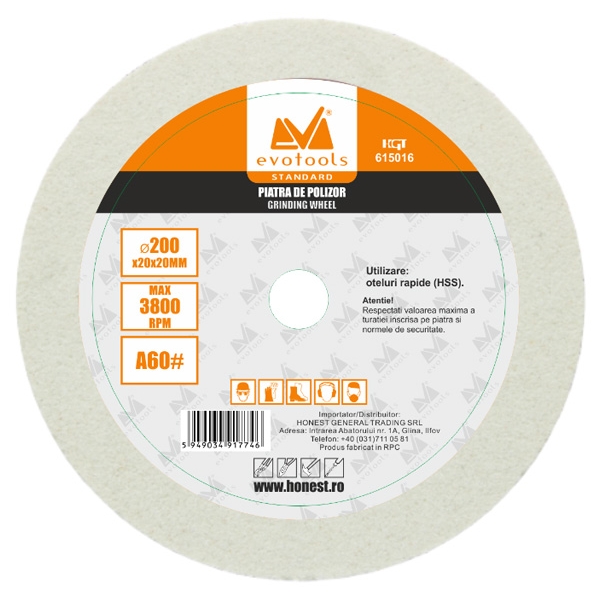 imagine Evotools - 615016 - Disc abraziv polizor de banc,  200x20x20 mm, granulatie 60