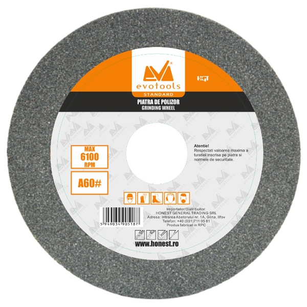 imagine Evotools - 674450 - Disc abraziv polizor de banc,  150x12.7x16 mm, granulatie 60