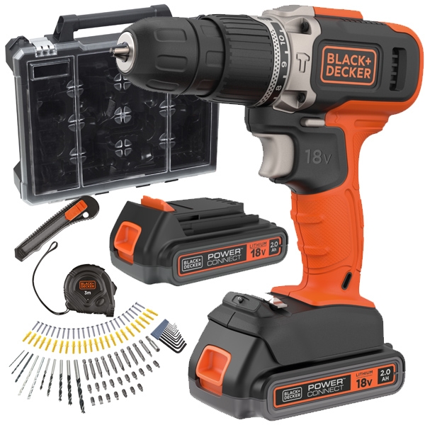 imagine Black & decker - BCD003D2AMB - Masina de gaurit si insurubat cu percutie cu 2 acumulatori, Li-Ion, 18 V, 2 Ah, 45 Nm, led iluminare, valiza plastic, a