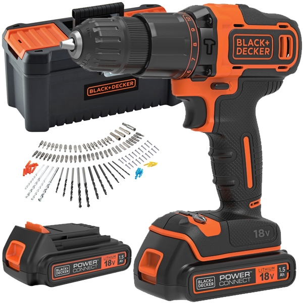 imagine Black & decker - BCD700C2TA - Masina de gaurit si insurubat cu percutie cu 2 acumulatori, Li-Ion, 18 V, 1.5 Ah, 40 Nm, led iluminare, valiza plastic, 