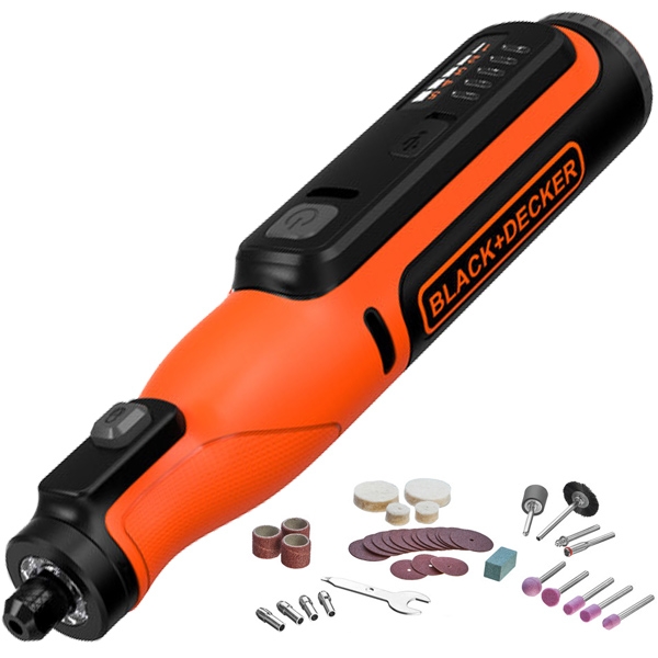 imagine Black & Decker - BCRT8I - Polizor drept  cu 1 acumulator si incarcator, Li-Ion, 7.2 V, 1.5 Ah, 0.8, 1.6, 2.4, 3.2 mm, accesorii