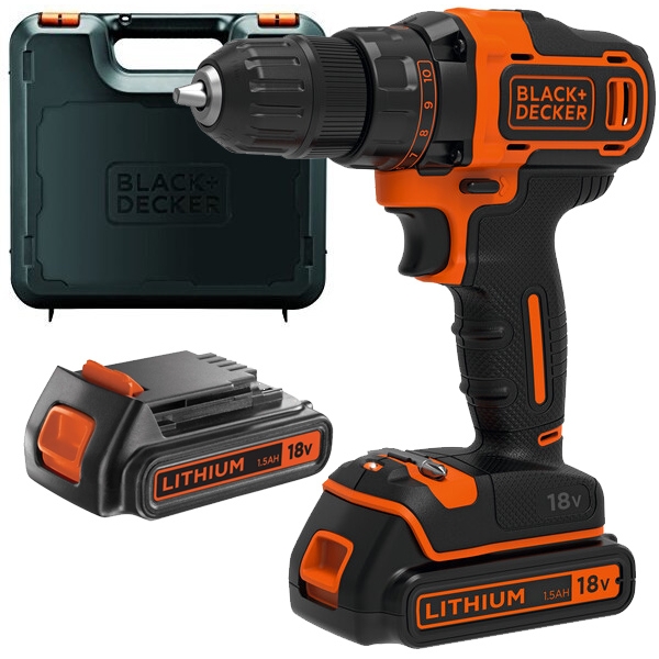 imagine Black & decker - BDCDD186KB - Masina de gaurit si insurubat cu 2 acumulatori, Li-Ion, 18 V, 1.5 Ah, 40 Nm