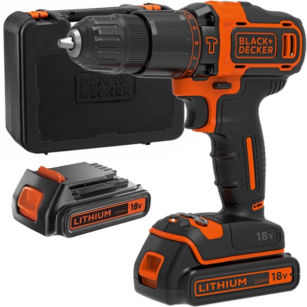 imagine Black & decker - BDCHD18K1B2 - Masina de gaurit si insurubat cu percutie cu 2 acumulatori si incarcator, Li-Ion, 18 V, 2 Ah, 40 Nm, led iluminare, val