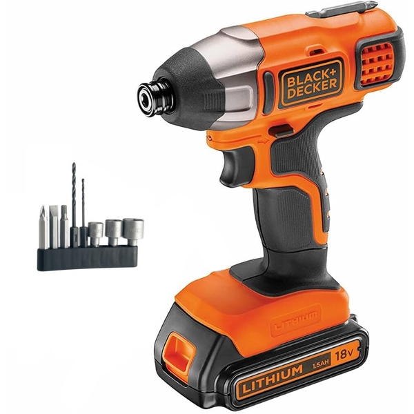 imagine Black & Decker - BDCIM18D1A - Masina de insurubat cu impact cu 1 acumulator, Li-Ion, 18 V, 2 Ah, 155 Nm, -, accesorii