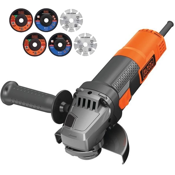 imagine Black & Decker - BEG220A6 - Polizor unghiular cu fir, 900 W, 125 mm, pornire lina, accesorii