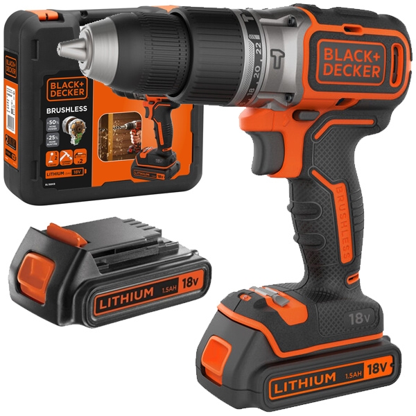 imagine Black & Decker - BL188KB - Masina de gaurit si insurubat cu percutie cu 2 acumulatori, Li-Ion, 18 V, 1.5 Ah, 52 Nm, motor fara perii, led iluminare, v
