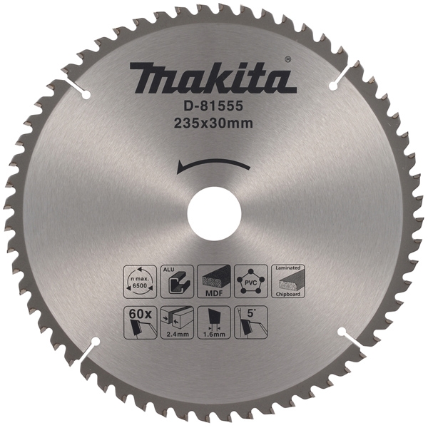 imagine Makita - D-81555 - Panza fierastrau circular, multimaterial, 235x30x2.4 mm, 60 dinti