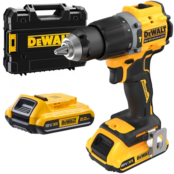 imagine Dewalt - DCD799D2T - Masina de gaurit si insurubat cu percutie cu 2 acumulatori, Li-Ion, 18 V, 2 Ah, 74 Nm, motor fara perii, led iluminare, valiza sp