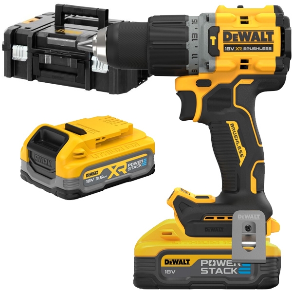 imagine Dewalt - DCD805S2T - Masina de gaurit si insurubat cu percutie cu 2 acumulatori, Li-Ion, 18 V, 3.5 Ah, 90 Nm, motor fara perii, led iluminare, valiza 