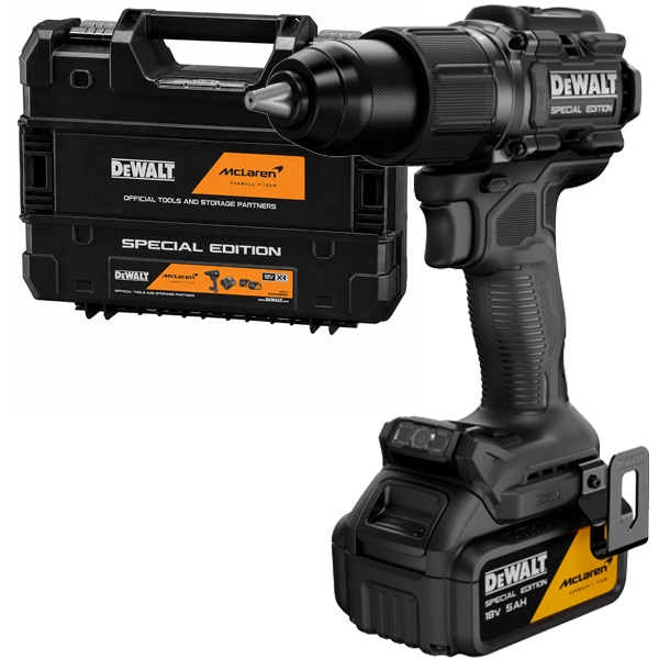 imagine Dewalt - DCD86MP1T - Masina de gaurit si insurubat cu percutie cu 1 acumulator, Li-Ion, 18 V, 5 Ah, 90 Nm, motor fara perii, led iluminare, valiza spe
