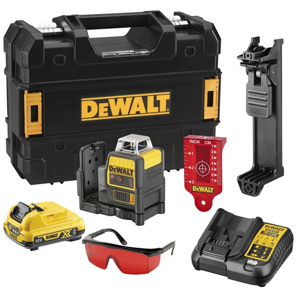 Dewalt - DCE0811D1R - Nivela laser cu linii, 20 m, +/-0.3 mm/m, 2 linii laser, fascicul rosu, proiectie 360 grade, suport perete, valiza speciala