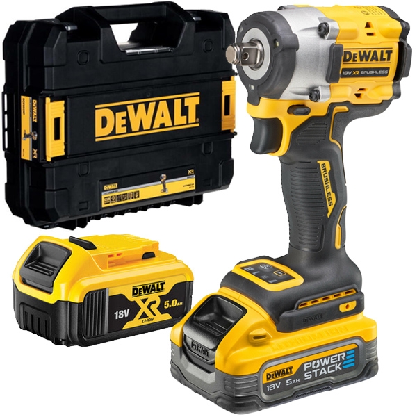 imagine DeWalt - DCF921P2T - Masina de insurubat cu impact cu 2 acumulatori, Li-Ion, 18 V, 5 Ah, patrat 1/2 inch, 610 Nm, -, valiza speciala
