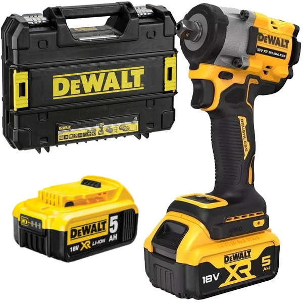 imagine Dewalt - DCF922P2T - Masina de insurubat cu impact cu 2 acumulatori, Li-Ion, 18 V, 5 Ah, patrat 1/2 inch, 610 Nm, -, valiza speciala