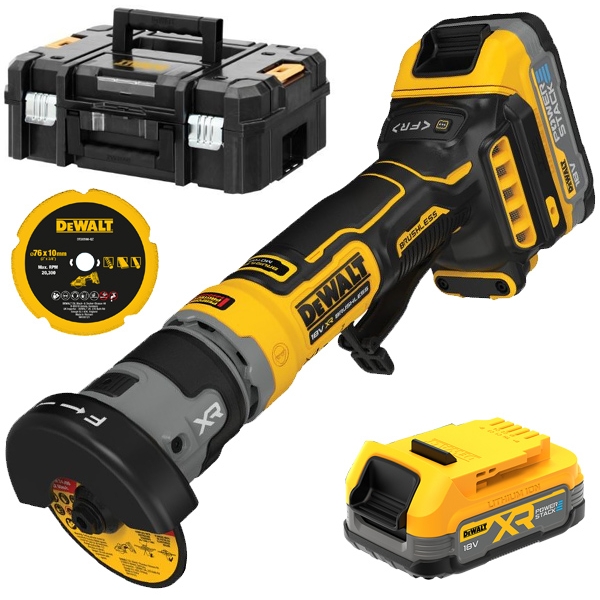 imagine DeWalt - DCG430E2T - Masina compacta de taiere cu 2 acumulatori, Li-Ion, 18 V, 1.7 Ah, valiza speciala